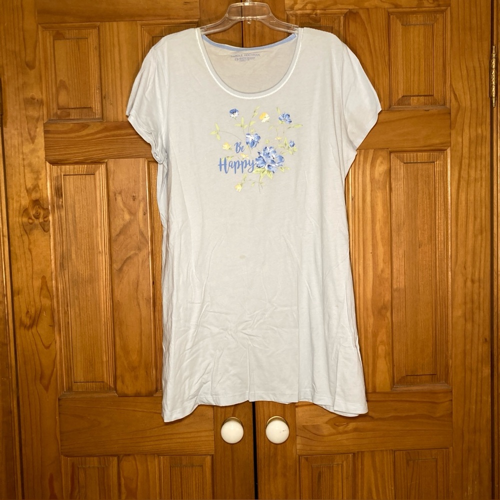 NWOT Carole Hochman Vintage 90s Nightgown Lightweight Short Sleeve Blue Size 1X